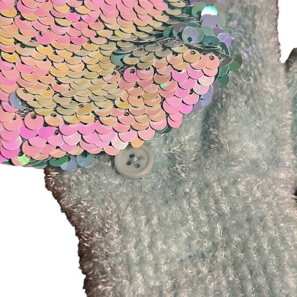 Mittens Gloves One Size Justice Blue Flip Sequin Button & Loop Soft Sparkle - Picture 5 of 8